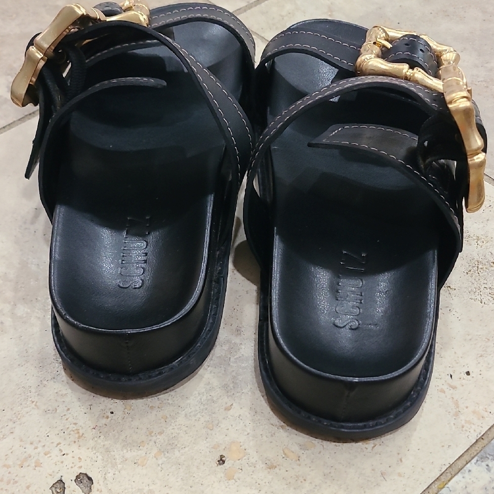 SCHUTZ Black Slides with Gold Accents - Picture 4 of 8
